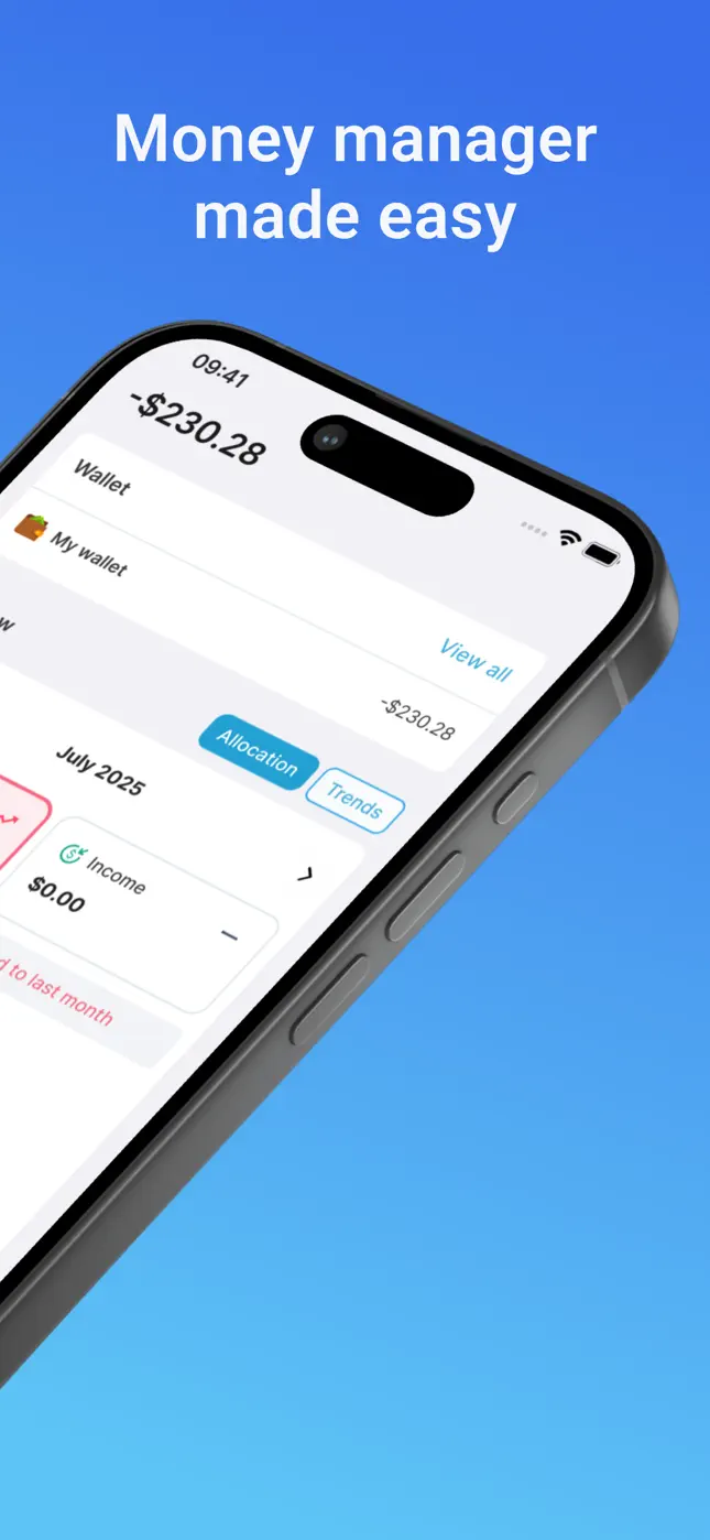 Mona AI wallet view for organizing family and household budgets